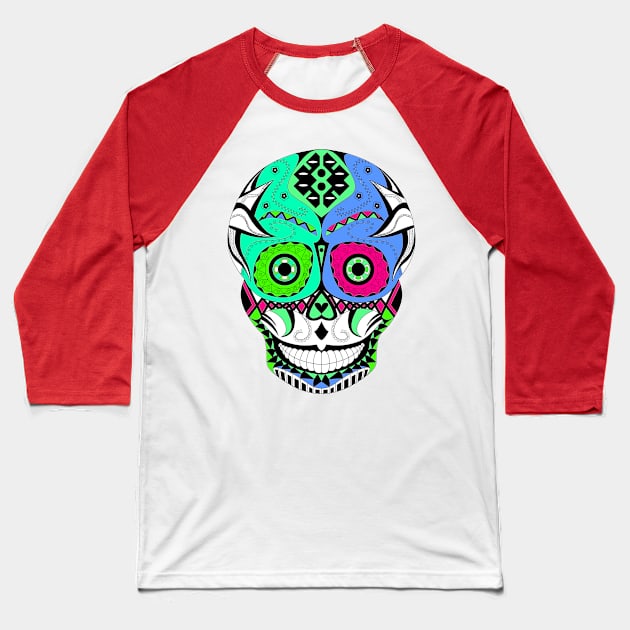 death with a mexican smile ecopop art in floral day of the dead pattern catrinas Baseball T-Shirt by jorge_lebeau